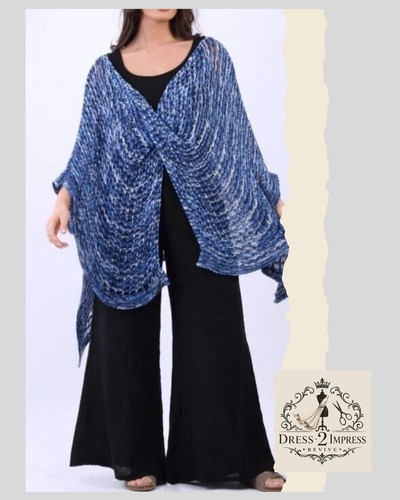 Poncho donna blu all'uncinetto