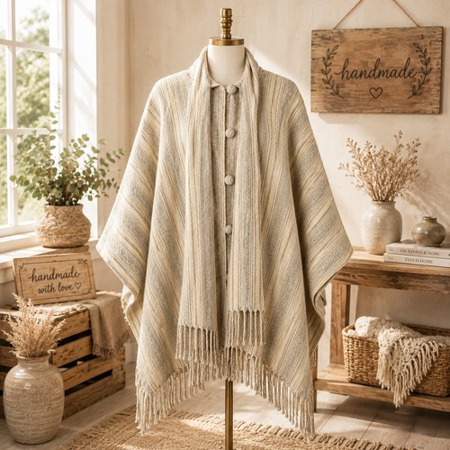 Poncho vintage lana fatto - , a