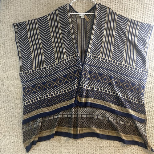 Maglione poncho geometrico - , blu